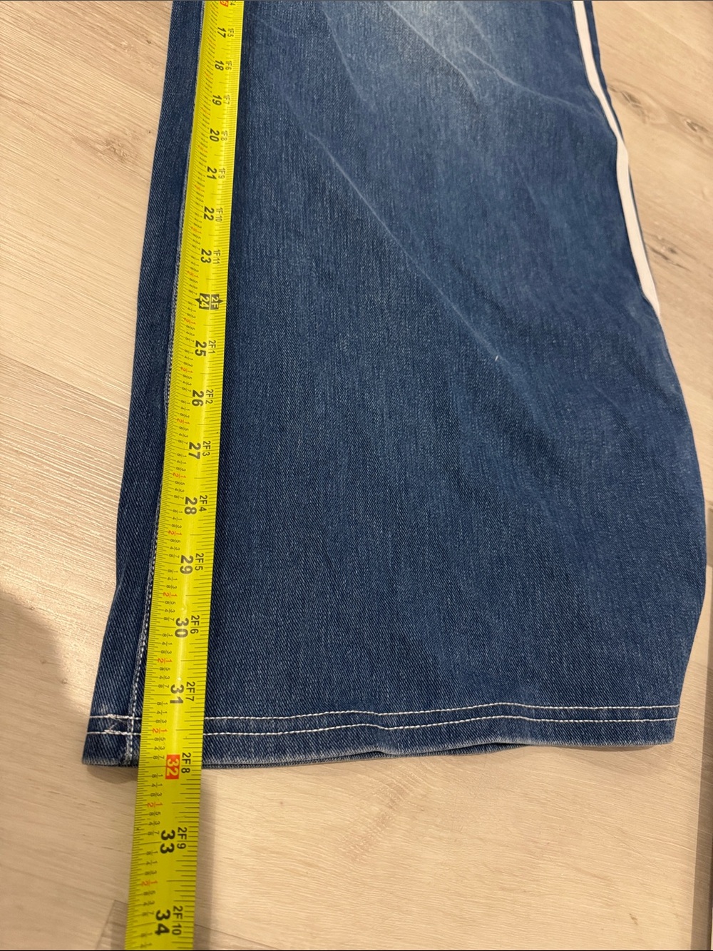 HALARA Flex high Waisted side Stripe Flowy Blue Wide Leg Jeans with Pockets. - Picture 9 of 10